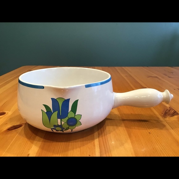 VINTAGE 70’s OVENPROOF STONEWARE HANDLED CROCK FLOWER POWER! - Picture 3 of 5